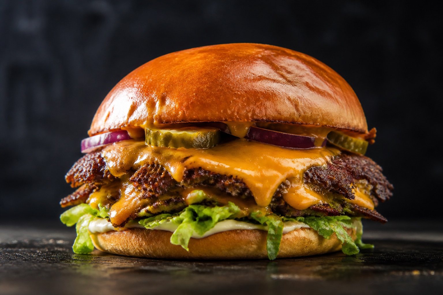 Gourmet halal smash burger with melted cheddar